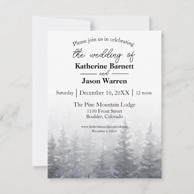 Inbjudan till Winter Gräs Träd Watercolor Wedding (Framsida)