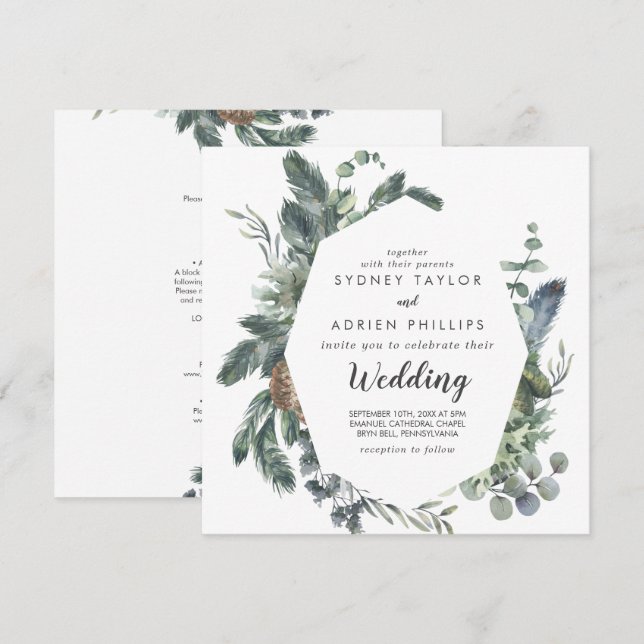 Inbjudan till Winter Grey Front and Back Wedding (Fram/baksida)