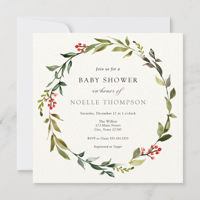 Inbjudan till Winter Grey och Holly Baby Shower (Framsida)