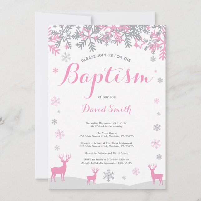 Inbjudan till Winter Hjort Girl Baptism (Framsida)