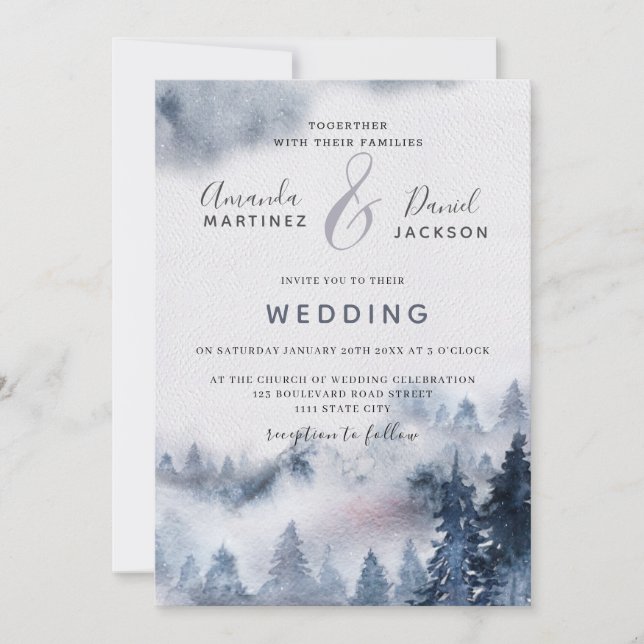 Inbjudan till Winter Mountain Rustic lila Wedding (Framsida)