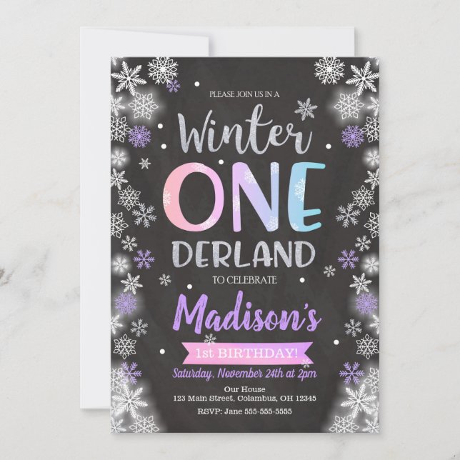 Inbjudan till Winter ONEderland 1:a födelsedag (Framsida)