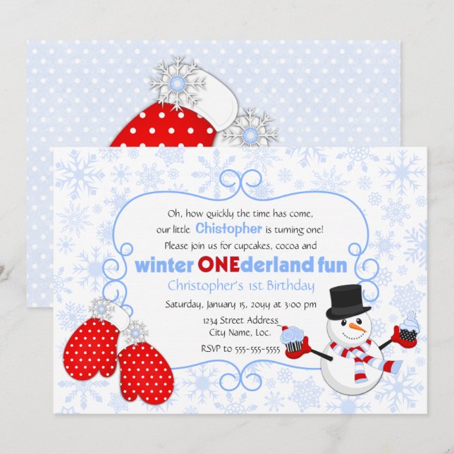 Inbjudan till Winter ONEderland Birthday (Fram/baksida)