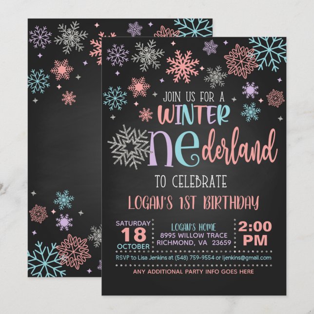Inbjudan till Winter ONEderland Birthday - PPB - B (Fram/baksida)