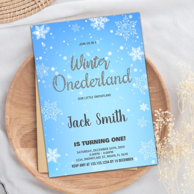 Inbjudan till Winter ONEderland Silver Black (Winter ONEderland Invitations Silver Black)