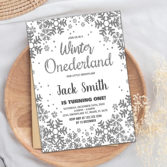 Inbjudan till Winter ONEderland Silver Glitter (Winter ONEderland Invitations Silver Glitter)