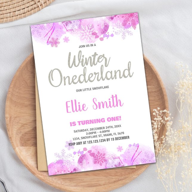 Inbjudan till Winter ONEderland Snö Silver Glitter (Winter ONEderland Invitations Snow Silver Glitter)