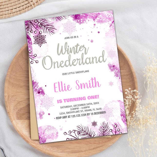 Inbjudan till Winter ONEderland Snö Silver Glitter (Winter ONEderland Invitations Snow Silver Glitter)