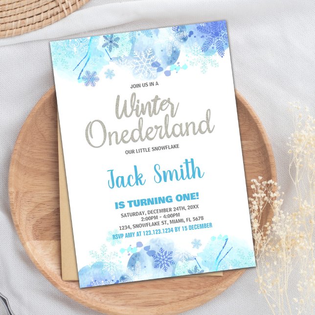 Inbjudan till Winter ONEderland Snö Silver Glitter (Winter ONEderland Invitations Snow Silver Glitter)