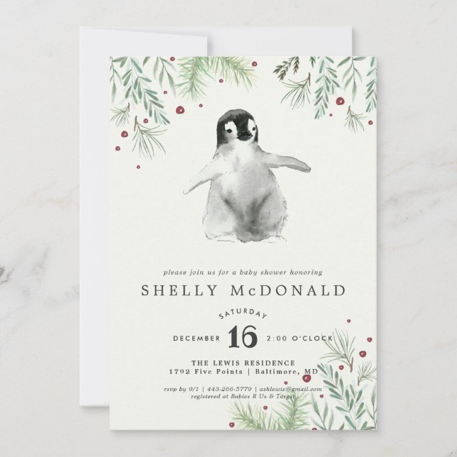 Inbjudan till Winter Penguin Baby Shower (Framsida)