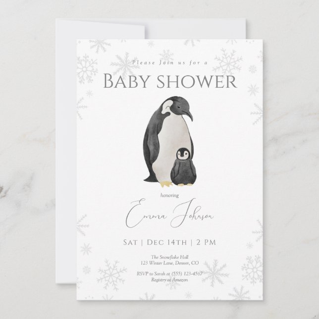 Inbjudan till Winter Penguin Baby Shower | Snowfla (Framsida)
