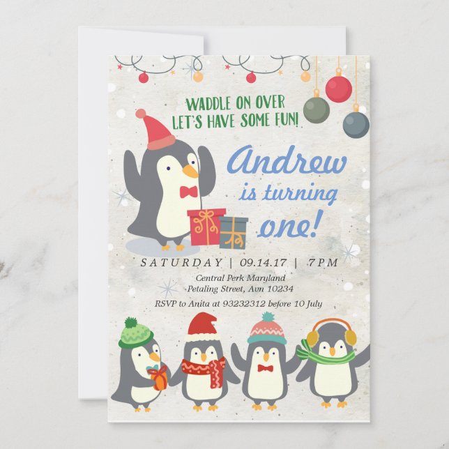 Inbjudan till Winter Penguin Birthday (Framsida)