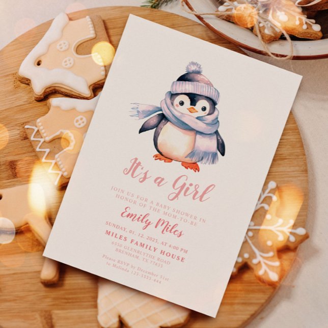 Inbjudan till Winter Penguin rosa Baby Shower (Skapare uppladdad)