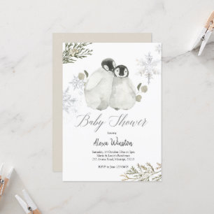 Inbjudan till Winter Penguin Snowflake Baby Shower