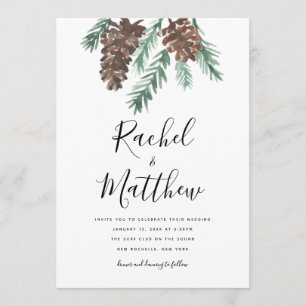 Inbjudan till Winter Pinecone Watercolor Wedding