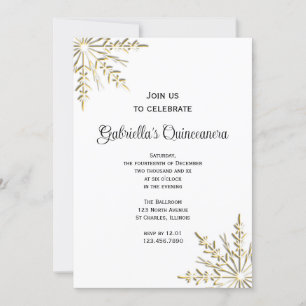 Inbjudan till Winter Quinceanera i Guld Snowflake 