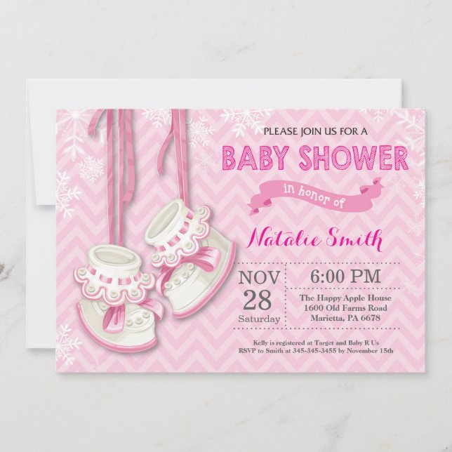 Inbjudan till Winter Rosa Shoes Girl Baby Shower S (Framsida)