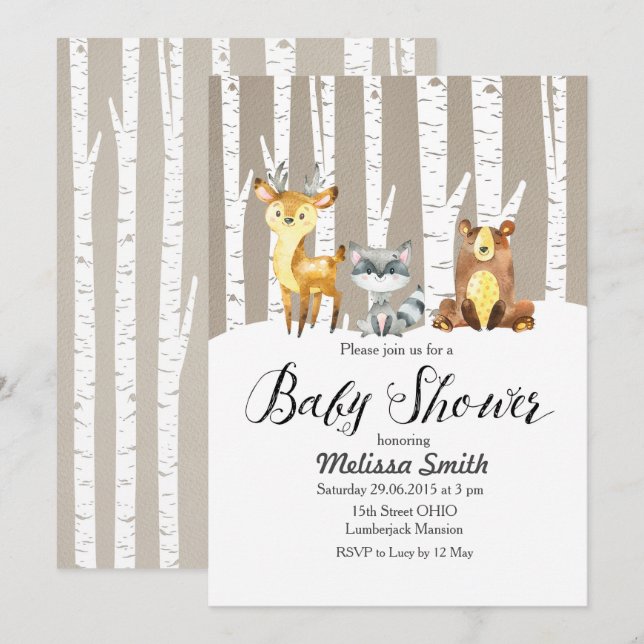 Inbjudan till Winter Rustic Woodland Baby Shower (Fram/baksida)