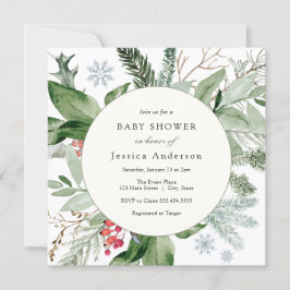 Inbjudan till Winter Snö och Evergreen Baby Shower