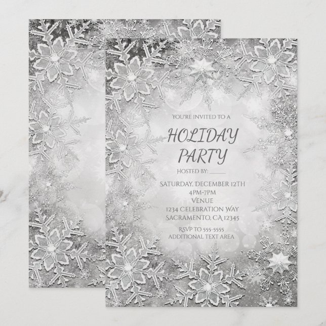 Inbjudan till Winter Snöflingor Silver & White Par (Fram/baksida)