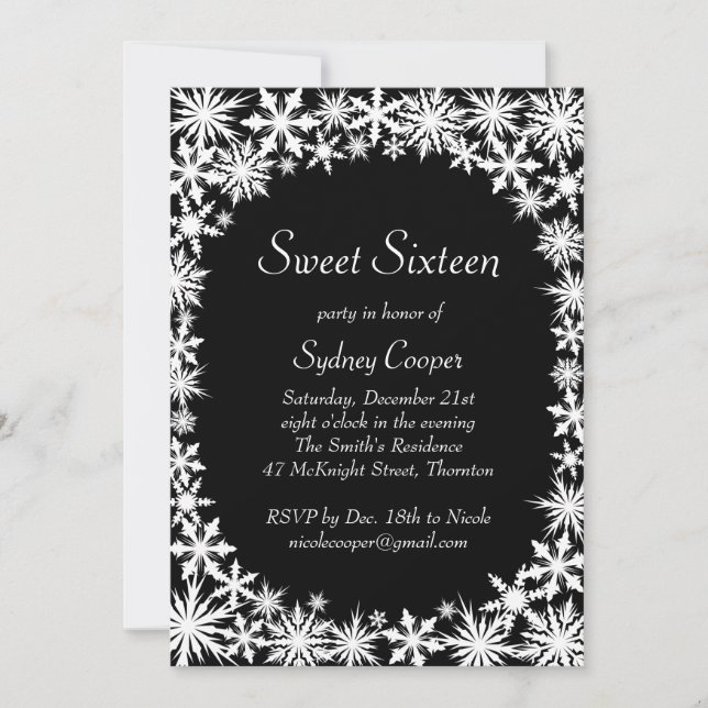 Inbjudan till Winter Snöre Sweet sixteen (Framsida)