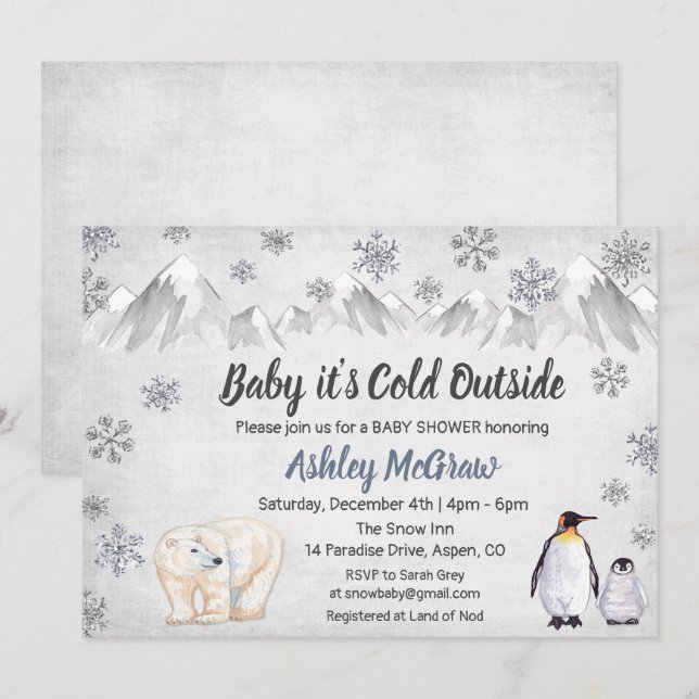 Inbjudan till Winter Snowflake Baby Shower (Fram/baksida)