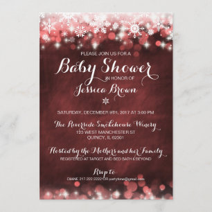 Inbjudan till Winter Snowflake Baby Shower - Röd