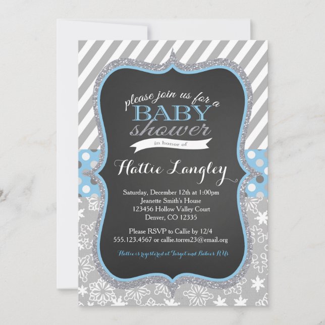 Inbjudan till Winter Snowflake Boy Baby Shower (Framsida)