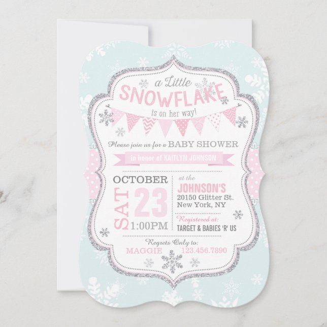 Inbjudan till Winter Snowflake Glitter Baby Shower (Framsida)