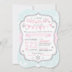 Inbjudan till Winter Snowflake Glitter Baby Shower