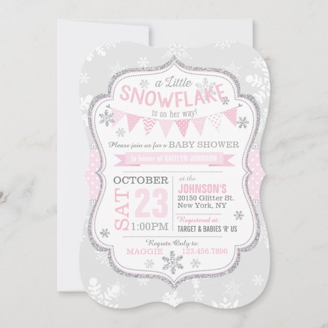 Inbjudan till Winter Snowflake Glitter Baby Shower (Framsida)