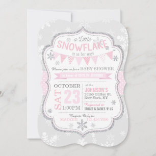 Inbjudan till Winter Snowflake Glitter Baby Shower