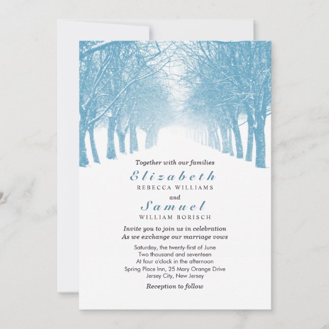 Inbjudan till Winter Träd Avenue Wedding (Framsida)