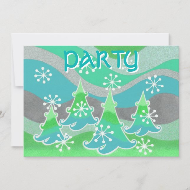 Inbjudan till Winter Träd Grönt Party (Framsida)