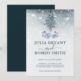 Inbjudan till Winter Wedding Blue Gräs Träd