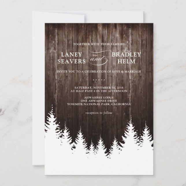 Inbjudan till Winter Wedding Rustic Wood Wedding (Framsida)