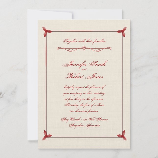 Inbjudan till Winter White och Red Mistletoe Weddi (Framsida)