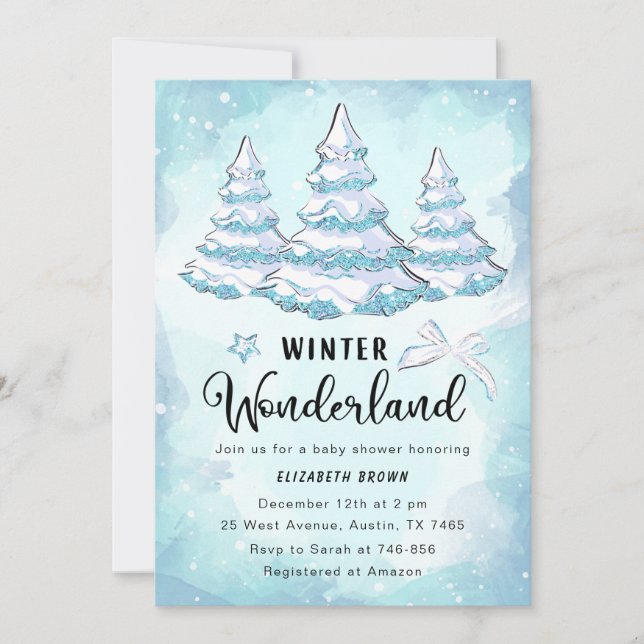 Inbjudan till Winter Wonderland Baby Shower (Framsida)