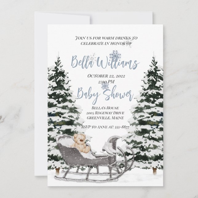 Inbjudan till Winter Wonderland Baby Shower (Framsida)