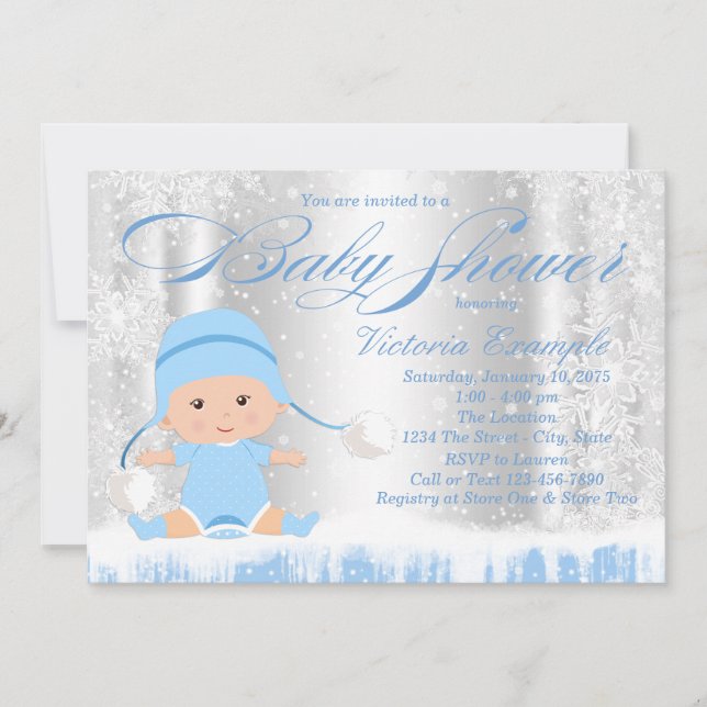 Inbjudan till Winter Wonderland Boy Baby Shower (Framsida)
