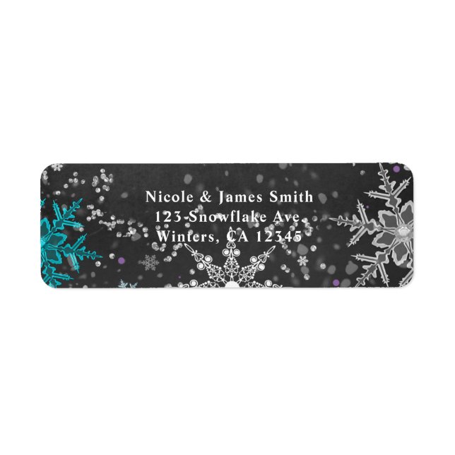 Inbjudan till Winter Wonderland Chalk Teal & Lila Returadress Etikett (Framsidan)