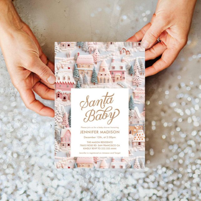 Inbjudan till Winter Wonderland Girl Baby Shower (Santa Baby Winter Baby Shower Invitation)
