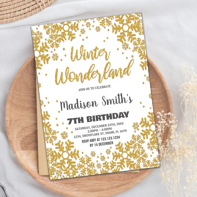 Inbjudan till Winter Wonderland Guld Glitter (Winter Wonderland Invitations Gold Glitter)