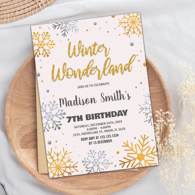 Inbjudan till Winter Wonderland Snö Guld Glitter (Winter Wonderland Invitations Snow Gold Glitter)