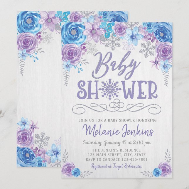 Inbjudan till Winter Wonderland Snowflake Baby Sho (Fram/baksida)