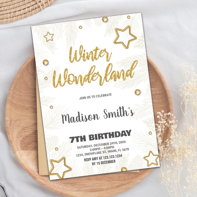 Inbjudan till Winter Wonderland Star Guld Glitter (Winter Wonderland Invitations Star Gold Glitter)