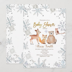 Inbjudan till Winter Woodland Silver Baby Shower