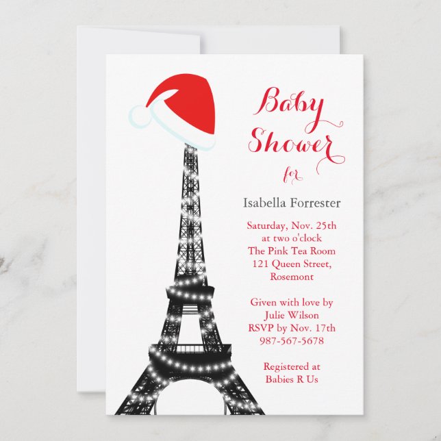 Inbjudan till Wintery Eiffel Torn Baby Shower (Framsida)