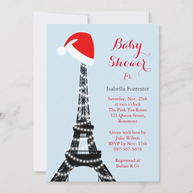 Inbjudan till Wintery Eiffel Torn Baby Shower - bl (Framsida)