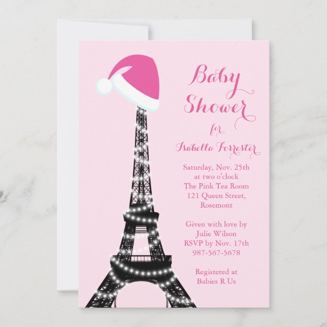 Inbjudan till Wintery Eiffel Torn Baby Shower - ro (Framsida)